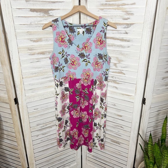 J. Jill Printed Color Block Bright Spring Floral Jersey Knit Dress Sleeveless M - Picture 16 of 16